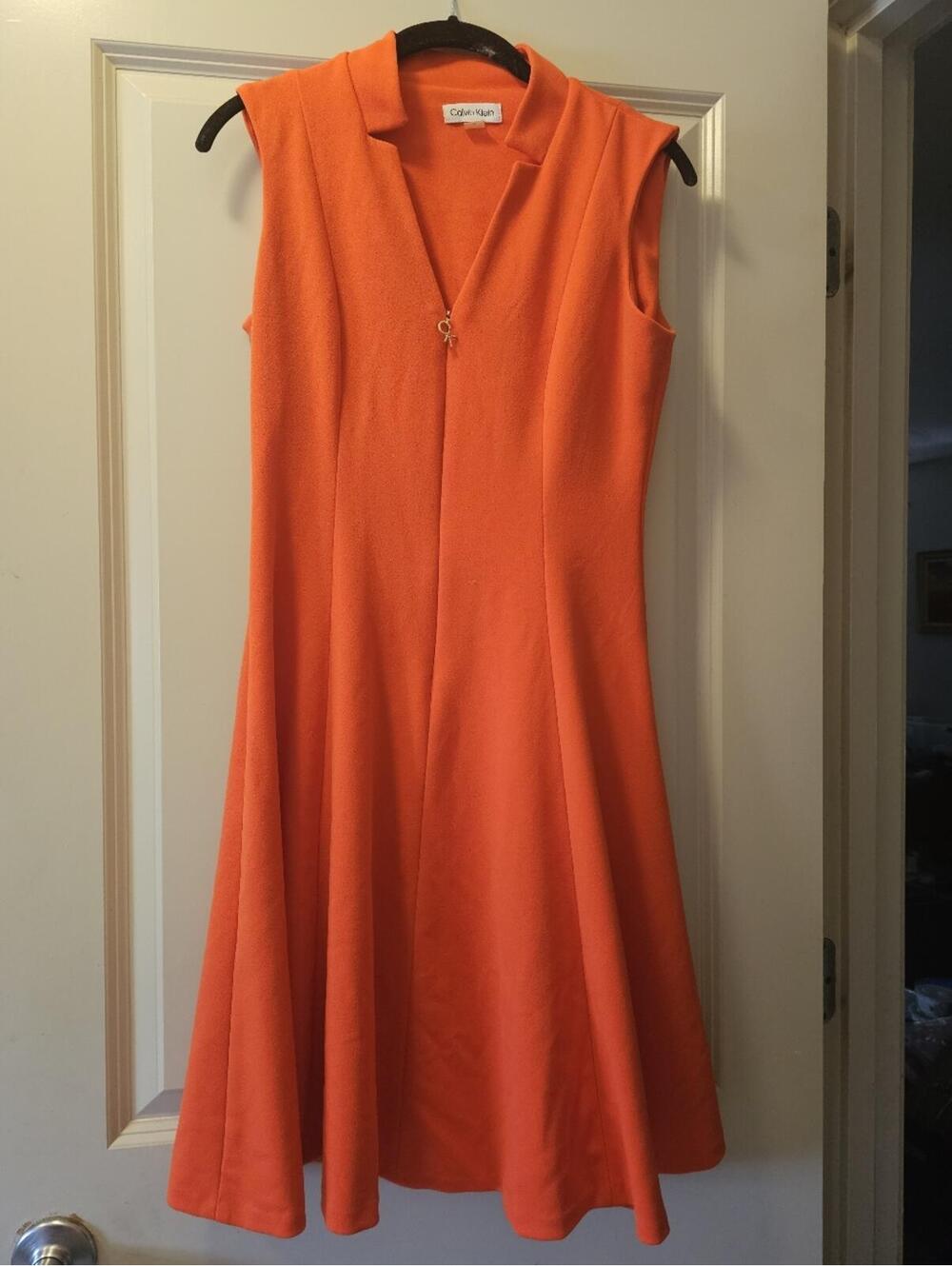 Calvin Klein Sleeveless Orange A-Line Midi Dress